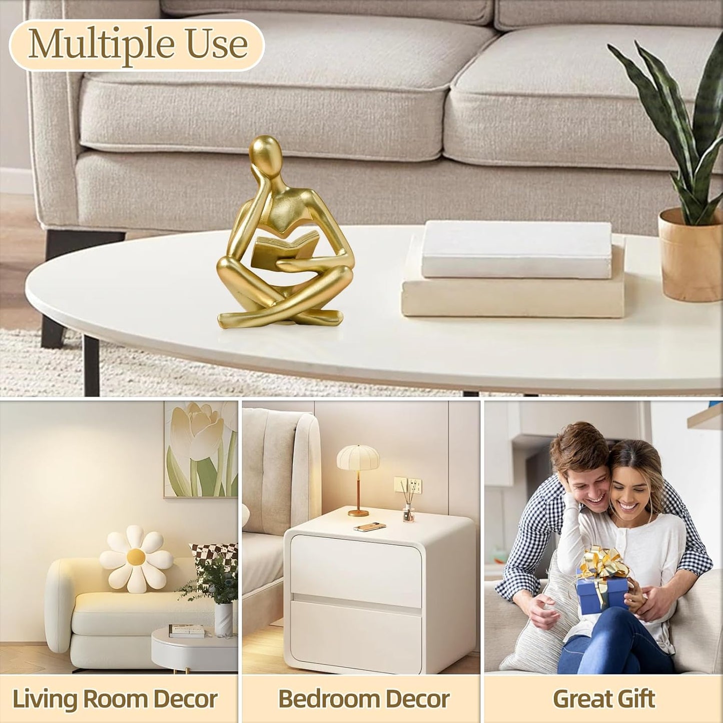 Bookshelf Decor Thinker Statue